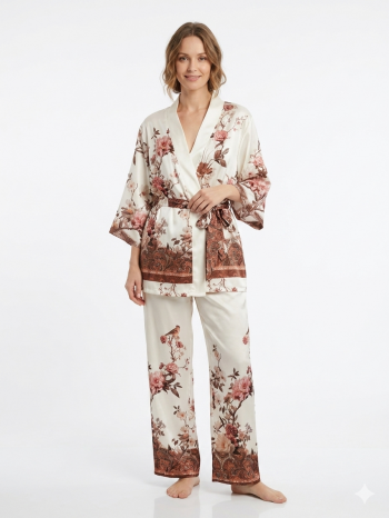 Satin Blossom Kimono Set